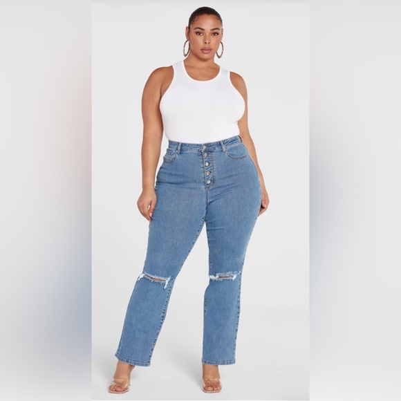 FTF High rise button fit straight leg jean - Picture 2 of 4